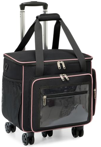 Amythe Rolling Teacher Tote Bag with 15.6 Laptop Compartment, 5 Wheels Craft Cart Organizer with Detachable Trolley, Laptop Briefcase for Women for Office,Work,Travel, Black