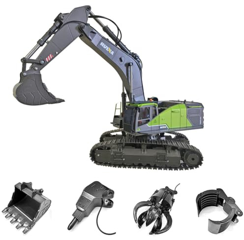 WANENGEDIY Excavatrice RC pelleteuse, échelle 1/14, 22 canaux 2,4 G, 4 en 1, multifonctionnelle en alliage avec lumières LED, modèle de véhicule de construction pour adultes et jeunes