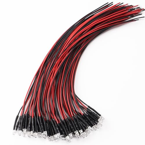 YIXISI 40 ST 3mm LED-Dioder, 12V 20cm LED-Förkopplad lampa, Emitterande Dioder Förkopplade, Röd