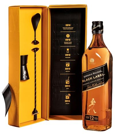 Johnnie Walker Black Label Cocktail Kit | 40% vol | 70cl | Blended Scotch Whisky | Includes Stirrer & Jigger | Cocktail Set Perfect for Gifting