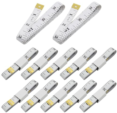 Mistillion 12 Pack Sewing Tape Measures, 150cm/60 Inch Dual Scale White Soft Measuring Tapes, Non-Stretch Fiberglass Body Measuring Tape for Tailoring Sewing DIY Clothing Cosplay Costume Making