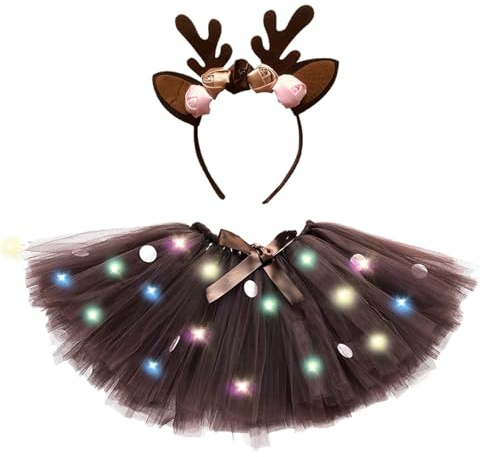 Tutu Ballet Niña 3 Años - Disfraz de Fiesta de Baile de Carnaval para S Y Niños Falda de Dibujos Animados con Iluminación Led Conjunto de Faldas de Ballet Y Diadema (Coffee 6-7 Years)