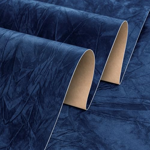 Stickyart Samtstoff Tapet Självhäftande Blå 30cmx800cm Film För Möbler Mörkblå Självhäftande Möbelfolie Vintage Självhäftande Folie Möbel Stoff Hyllfolier Självhäftande Klebefolie Vägg
