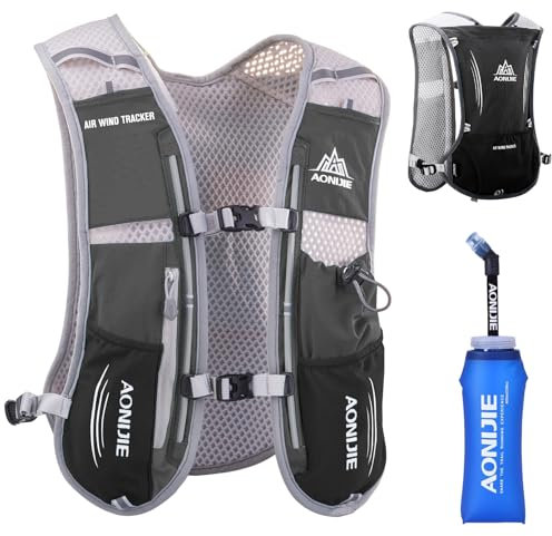 Azarxis Trinkrucksack 5L / 5.5L, Ultraleichter Laufrucksack, Trailrunning Rucksack, Hydrationspack für Laufen, Joggen, Wandern, Marathon (Schwarz (5L) - mit Einer Soft Flask (600ml))