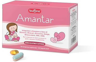 Buona Amantar, Integratore Alimentare per la Mamma Nei Mesi Successivi al Parto e Durante L'Allattamento, a Base di Vitamine, Minerali, Silimarina, Galega, Betacarotene, EPA e DHA