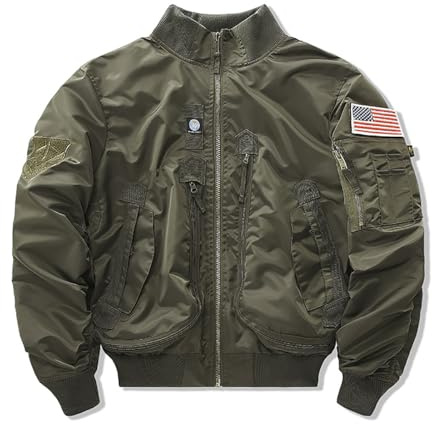 BININBOX Veste Bombers Homme Jacket Pilote Veste Aviateur à Col Montant (L, Kaki)