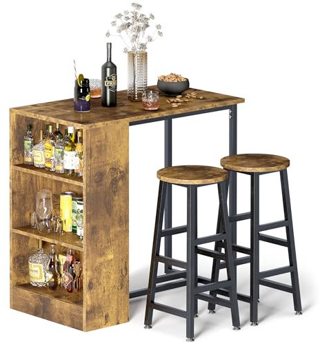 sogesfurniture 3-teiliges Bartisch-Set, 90,9 cm, Esszimmer-Set, Esstisch mit 2 Hockern, Esstisch mit 3 offenen Ablagen für Esszimmer, Wohnzimmer, Braun BHCA-DX- Z813FG