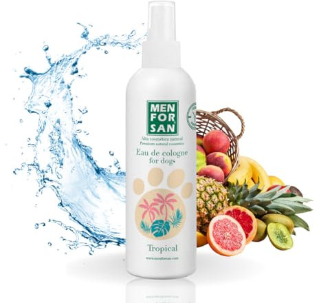 MENFORSAN Eau de Toilette für Hunde | Tropisch | Intensiver und erfrischender Duft | Deodorierende Wirkung | Mit sehr milden Inhaltsstoffen, die die Haut NICHT reizen | Mit neutralem pH-Wert | 125 ml