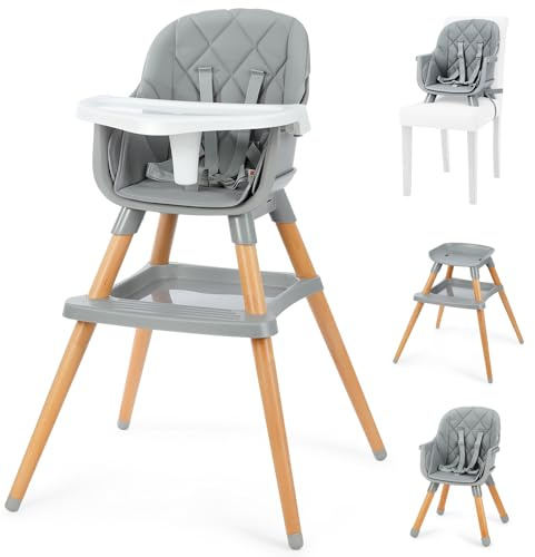 Ezebaby Baby High Chair, High Chairs for Babies and Toddlers with Adjustable Legs, Portable 6-in-1 Convertible to Booster Seat for Dining Table (Gray with Storage Tray)