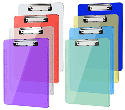 MIAHART 8 Kunststoff-Klemmbretter, bunt, transparent, Klemmbrett mit seitlichem Lineal, Klemmbretter für Krankenschwestern, Büro, Klassenzimmer, 9 x 12,5 Zoll, A4 Letter Size