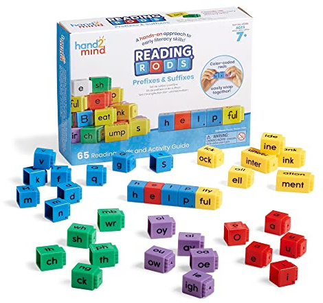 Learning Resources Reading Rods med prefix och suffix, lära sig läsa, ordrötter för barn, ordbildningsövningar, stavningsleksaker, läshjälpmedel för barn, fonologisk medvetenhet och ljudning
