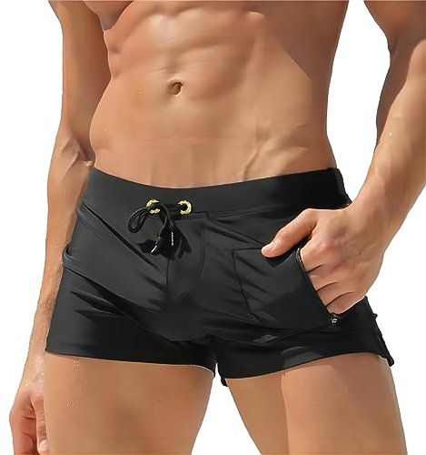 Qrity Herren Badehose Schnelltrocknend Badeshorts Badepants Sport Badehose für Herren, mit Kordelzug und Reißverschluss Tasche -XL