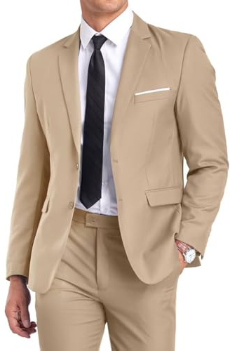 Men's Beige Wedding Suit Set Slim Fit 2 Piece Grooms Suit Business Tuxedos Pants Champagne XL