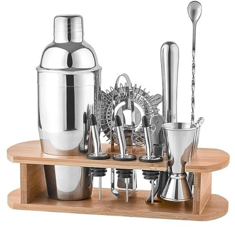 ZONADAH Set di 16 shaker per cocktail con scala, set da cocktail barman in acciaio inox, set professionale per cocktail shaker con accessori, latte, tazza da tè, set di attrezzi