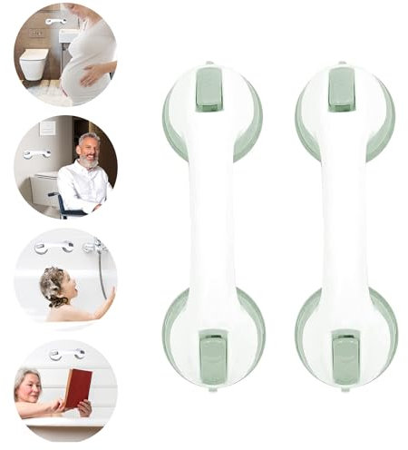 TZEKING 2 Pièces Ventouse de Poignée Douche,Poignée Ventouse,Poignee Securite Salle de Bain,Barre de Maintien Douche,Poignée Baignoire de Sécurité,Barre d'appui WC,Poignée baignoire de sécurité