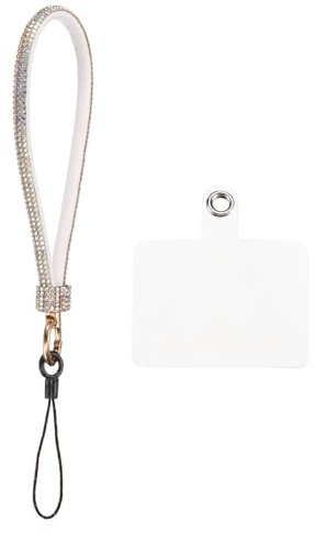 QUARKZMAN Cordón Universal para Teléfono Correa de Muñeca Desmontable con Purpurina y Parches Correa de Lujo para Teléfono para DIY Auriculares Llavero Monedero Cartera Blanco