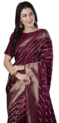 AKHILAM Women's Satin Silk Ethnic Motif Woven Design Saree With Unstitched Blouse (ARYA4401_FL_Parent), Burgundy, One size