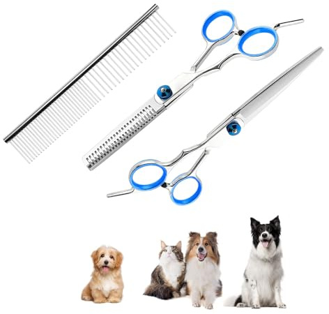 NIYATA 3 Pièces Ciseaux Toilettage Animaux, Ciseaux de Toilettage pour Chiens et Chats, avec Embouts Ronds de Sécurité