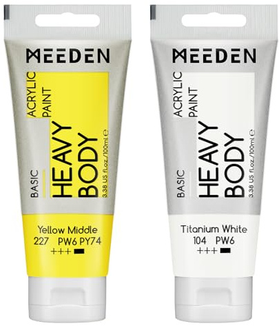 MEEDEN Acrylic Paint Yellow Middle: 100ml/3.38oz x 2 with Titanium White | Heavy Body Artist Acrylic Paint Set for Canvas, Wood & Craft, Non-toxic Creamy Art Paint with Titanium White for Mixing