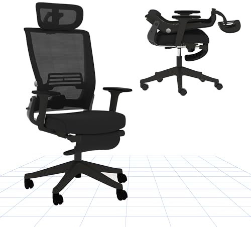 FLEXISPOT Ergonomischer Bürostuhl, Foldex, klappbarer Bürostuhl für Kleine Räume mit Lendenwirbelstütze, Höhenverstellbaren Armlehnen, 2D Kopfstütze, Schreibtischstühle mit Fußstütze für Homeoffice