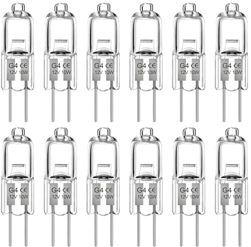 WinDerMo G4 Halogen Leuchtmittel 10W, Halogen 12V 10W 12 Stück, Kapsel 2 Pin Glühbirne, G4 Halogenlampen Warmweiß 2700K Dimmbar für Dunstabzugshaube, Schrank, Tischlampen, Deckenleuchten