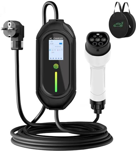 SURLABA EV Chargeur 3,5kW, Type 2 Chargeur Voiture Electrique 5M avec 8A-16A Courant Réglable, IP55 Étanche Cable Recharge pour Model 3/Y, I3/IX, ID.3/ID.4, E-Tron et Autres EV/PHEV