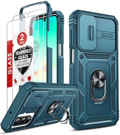LeYi for Samsung Galaxy A26 5G Case with Camera Cover Slider, 360° Full Body Tough Armour Phone Cover Hard Heavy Duty Protective | 2 Tempered Glass Screen Protector | Ring Stand Holder for A 26, Blue