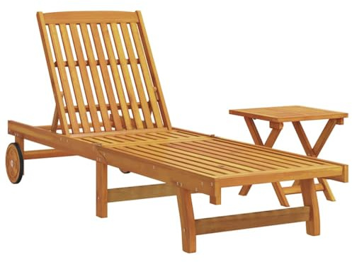 vidaXL Tumbona con mesita Madera Maciza de Acacia, Tumbona de Exterior, Tumbona de jardín, Tumbona de Madera Maciza, Tumbona de terraza