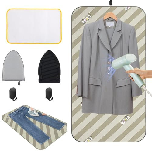 Tappetino da Stiro da Tavolo con Panno da Stiro & Poggiaferro in Silicone & Guanti Antiscottatura - 120x60cm Tappetino da Stiro da Appendere