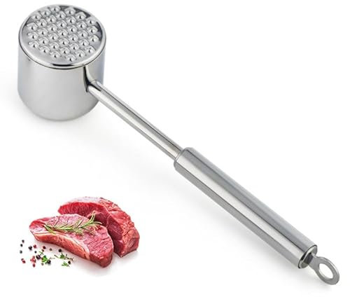 Fleymu Batticarne Acciaio Inox, Doppio Lato Schiaccia Carne 22 cm, Batti Carne da Cucina, Batticarne Professionale Ideale, Lavabile in Lavastoviglie, per Bistecca Manzo Pollo Maiale