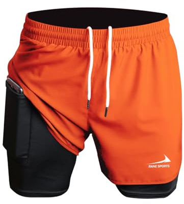 Short de Course 2 en 1 pour Homme, idéal pour la Salle de Sport, Le Sport, Les Marathons et l'entraînement en extérieur Orange L