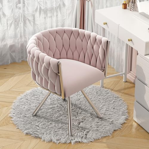 ModernLuxe Velvet Dining Chair Pink – Modern Swivel Accent Chair with 360° Rotation, Leisure Living Room & Bedroom Armchair, Upholstered Single Light Luxury Chair with 4 Metal Legs