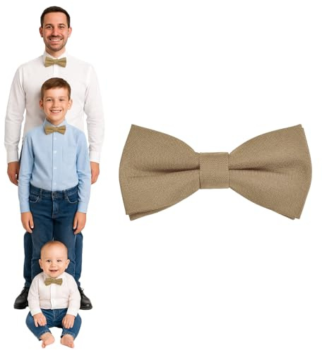 DonDon Papillon uomo bambino o neonato Beige opaco, preannodato e regolabile in lunghezza in gabardine di cotone - accessorio elegante per matrimoni, comunioni e cerimonie