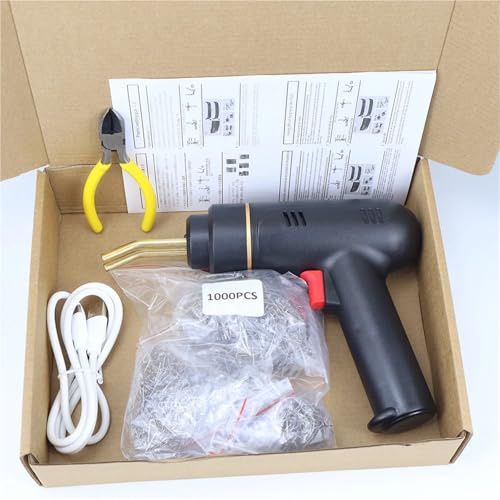 Soudeuse Plastique Kit de soudage plastique sans fil 200 W/100 W, agrafeuse à chaud 4 types, pistolet de soudage plastique rechargeable par USB(200W Black (1000Pcs))