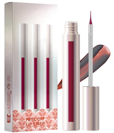 Lip Stain Peel Off Liner – Långvarigt vattentätt läppmakeup-set, 3 delar, spetsiga och borttagbara läpppennor, fläckbeständig läpppenna för