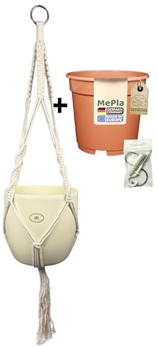 MePla – set – trafikljus makramé naturlig beige – SK Soendgen keramisk ytterkruka bas ø19 pärlemor + odlingskruka ø18, högkvalitativ levande atmosfär