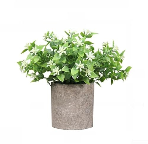 Spelonify Plantas artificiales en maceta, planta de seda realista con maceta, árbol bonsái falso, planta de mesa de oficina, pequeñas flores sintéticas, decoración de jardín interior, adorno de loto
