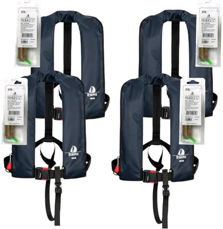 12skipper 4er-Set Automatik-Rettungsweste 165N ISO Waistbelt, Navy inkl. 4 Wartungskits
