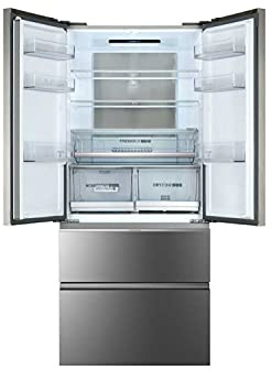 Haier HB18FGSAAA Freestanding Slim American-Style Fridge Freezer, 508L Total Capacity, 83cm wide, Titanium Glass Finish