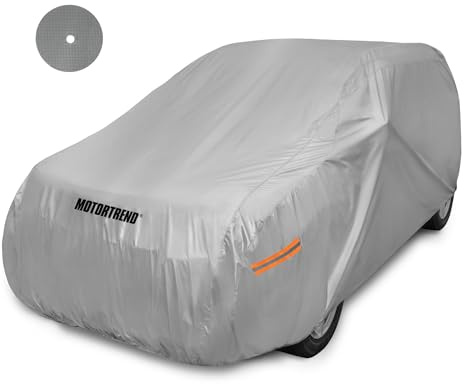Motor Trend Safeguard Heavy Duty Car Cover for Vans & SUVs - Car Tarp Waterproof All Weather SUV, Sun Protection, UV Rain Snow Winter, Outdoor Reflective - Up to 185 Length