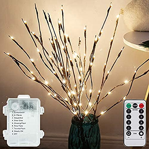 Lxcom Lighting LED Branch Lights 3 Pack 20 LEDs Decorative Branches Battery Operated with Timer Brown Willow Twig Lighted Branches Warm White Artificial Twig Lights for Home Party Wedding Decoration