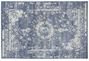 LIFA LIVING 133 x 200 cm Blauer Vintage Teppich für Flur, Wohnzimmer & Schlafzimmer, Wohnzimmerteppich mit Muster Orientalisch, Carpet Rug aus weicher Wolle