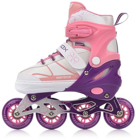 meteor® Patins à roulettes pour enfants, jeunes et adultes - Idéal pour les garçons et les filles - Taille ajustable (ROX Rose, L)