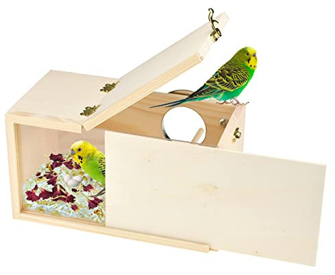 ShuRung Sittich Nistkasten Nymphensittich Nistkasten Vogelnest Vogelzuchtkasten Haus Holz Acryl Transparent Vogelkiste mit Abnehmbarem Holzbrett für Nymphensittiche Wellensittich Conure Papagei