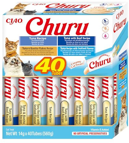 INABA Churu das beste Katzenfutter für wählerische Katzen, Variety Box mit 100% natürliches Fleisch, Katzen Leckerlies Creamy Cat Treats, Getreidefrei, Zuckerfrei, Kalorienarm Schleckies 40 x 14 g
