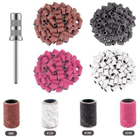 qingmeng Schleifhülsen Nagelfräser, 200Stück Schleifkappen Nagelfräser Aufsätze für Gelnägel 80/120/180/240GRIT Mini Hülsen Nagelfräser für Maniküre Nageldesign Pediküre Nagelkunst