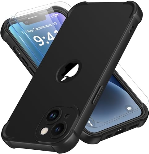 ORETECH für iPhone 14 Plus Hülle Silikon 6,7 Zoll [Vorne und Hinten Hülle][2X Displayschutzfolie][Militärschutz] 360 Grad Stoßfest Kratzfest Handyhülle für iPhone 14 Plus,Schwarz