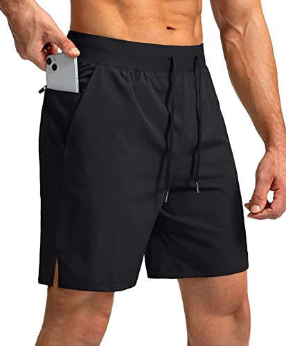 Comilaka Sportbyxor för män, 18 cm (7 tum), sport, kort, löpning, fitness, löpshorts, lätta, snabbtorkande, träningsbyxor med dragkedjeficka