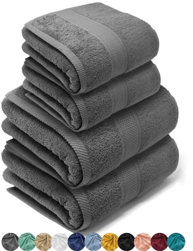 LEBENGOOD Juego de Toallas de Baño y Lavabo 100% Algodón Premium 550gsm | 2 Toallas Lavabo (50x90) y 2 Toallas Ducha (70x130) | Toallas Grandes, Suaves, Absorbentes y (2 50X90 2 70X130 Acero)