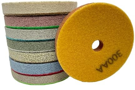 4 8PCS Diamond Sponge Fiber Polishing Pad 150-10000 Grit - Polishing Tile Stone Marble Concrete Clean Wet Use Buffing Pad(8pcs,4 Inches)